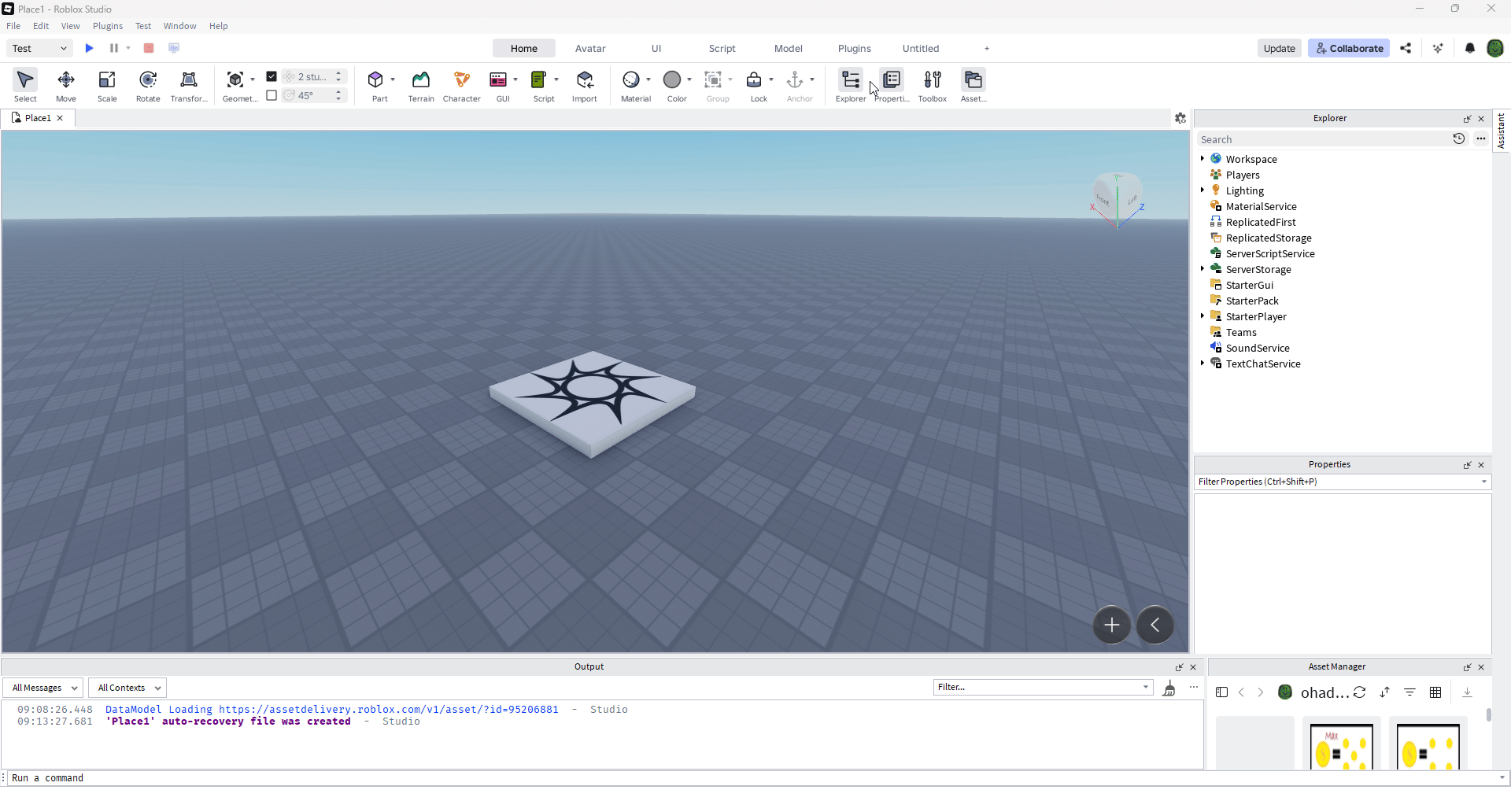 פתיחת Explorer ו-Properties בתחילת העבודה